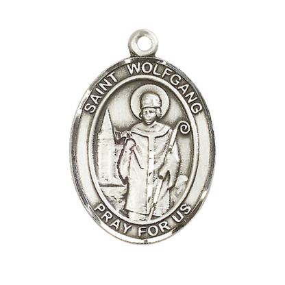 Women's .925 Sterling Silver Saint St. Wolfgang Medal Pendant on 18 Inch Rhodium Plated Lite Curb Brass Chain with Lobster Claw Clasp, Catholic Religious Necklace - Made in USA- Deluxe Velvet Gift Box