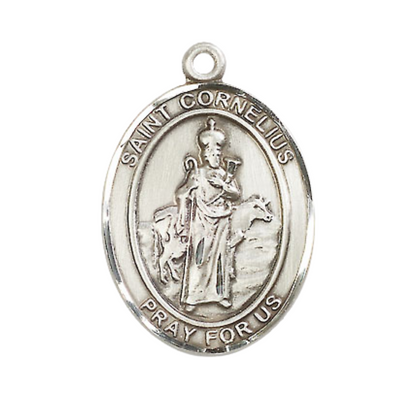 Women's Pewter Saint St. Cornelius Medal Pendant on 18 Inch Rhodium Plated Lite Curb Brass Chain with Lobster Claw Clasp, Catholic Religious Necklace - Made in USA- Deluxe Velvet Gift Box