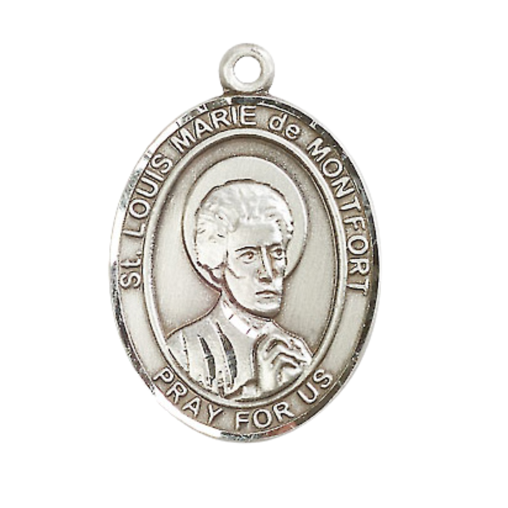 Saint St. Louis Marie de Montfort Medal Necklace – 24 Inch Endless Light Rhodium Plated Chain, Catholic Medal – Velvet Gift Box