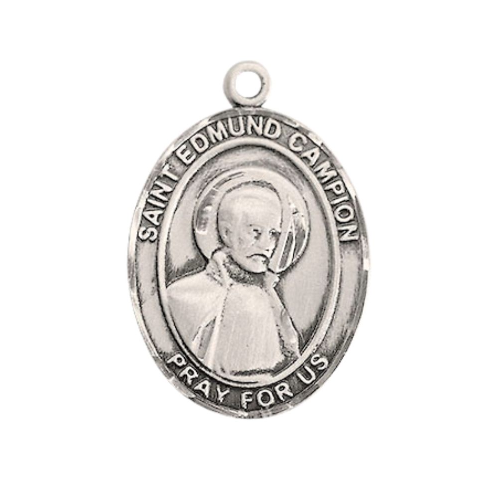 Women's .925 Sterling Silver Saint St. Edmund Campion Medal Pendant on 18 Inch Rhodium Plated Lite Curb Brass Chain with Lobster Claw Clasp, Catholic Religious Necklace - Made in USA- Velvet Gift Box