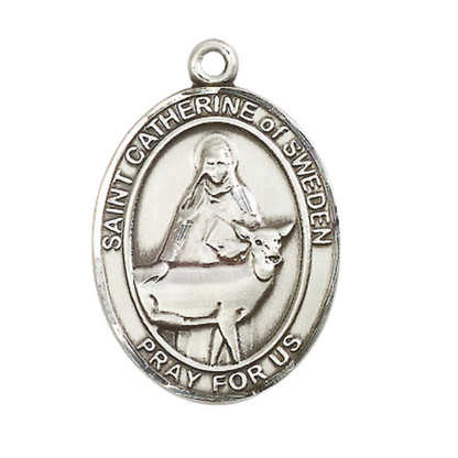 Saint St. Catherine of Sweden Medal Necklace, Catholic Medal - Patron Saint. of Miscarriages & Pro- Life Protection – 24 Inch Endless Light Rhodium Plated Chain – Velvet Gift Box