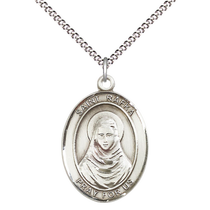Women's .925 Sterling Silver Saint St. Rafka Medal Pendant on 18 Inch Rhodium Plated Lite Curb Brass Chain with Lobster Claw Clasp, Catholic Religious Necklace - Made in USA- Deluxe Velvet Gift Box
