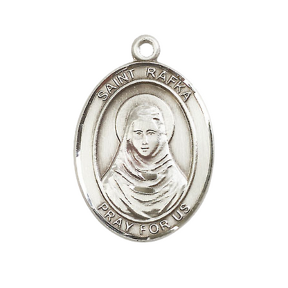 Women's .925 Sterling Silver Saint St. Rafka Medal Pendant on 18 Inch Rhodium Plated Lite Curb Brass Chain with Lobster Claw Clasp, Catholic Religious Necklace - Made in USA- Deluxe Velvet Gift Box