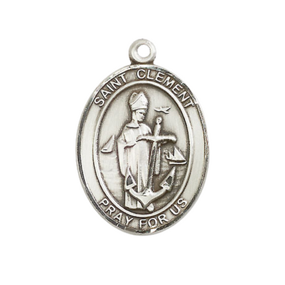 Women's .925 Sterling Silver Saint St. Clement Medal Pendant on 18 Inch Rhodium Plated Lite Curb Brass Chain with Lobster Claw Clasp, Catholic Religious Necklace - Made in USA- Deluxe Velvet Gift Box