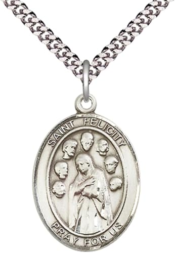 Saint St. Felicity Medal Necklace– Men's Pewter Pendant with 24- Inch Light Rhodium Plated Chain – Patron Saint St. of Death of Children, Catholic Medal – Velvet Gift Box Included