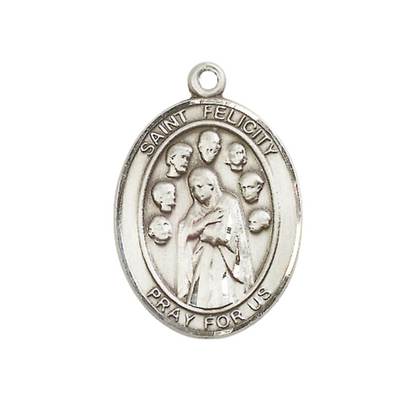 .925 Sterling Silver Saint St. Felicity Medal Pendant on 18 Inch Rhodium Plated Lite Curb Brass Chain with Lobster Claw Clasp, Catholic Religious Necklace - Made in USA- Deluxe Velvet Gift Box