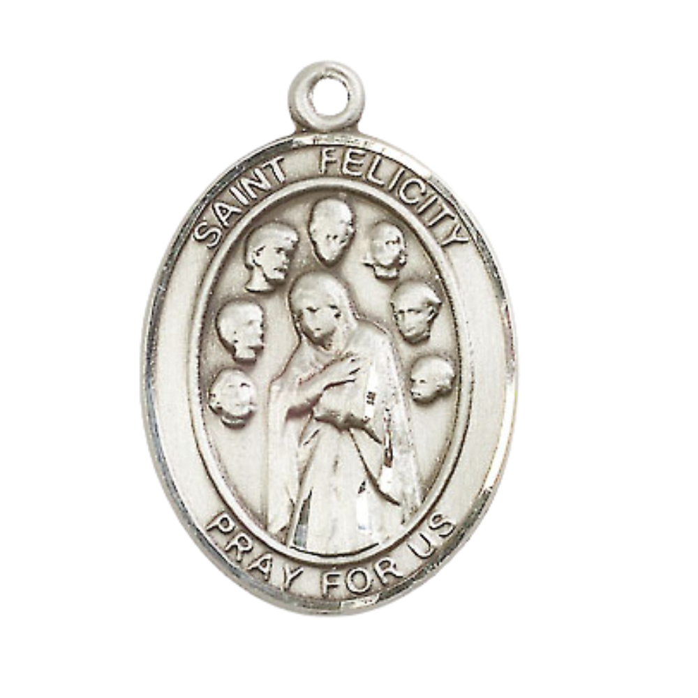 Oval .925 Sterling Silver Saint St. Felicity Medal Pendant on 24 Inch Rhodium Plated Heavy Curb Brass Chain with Lobster Claw clasp, Catholic Religious Necklace - Made in USA- Deluxe Velvet Gift Box