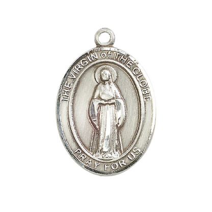 Women's Pewter Virgin of the Globe Medal Pendant on 18 Inch Rhodium Plated Lite Curb Brass Chain with Lobster Claw Clasp, Catholic Religious Necklace - Made in USA- Deluxe Velvet Gift Box
