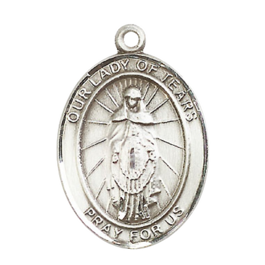 .925 Sterling Silver Virgin of the Globe Medal Pendant on 24 Inch Rhodium Plated Heavy Curb Brass Chain with Lobster Claw clasp, Catholic Religious Necklace - Made in USA- Deluxe Velvet Gift Box