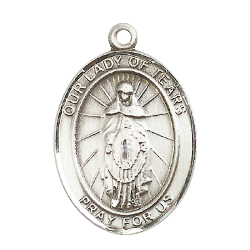 Virgin of the Globe Medal Necklace– Men's Pewter Pendant with 24 - Inch Light Rhodium Plated Chain, Catholic Medal – Velvet Gift Box Included