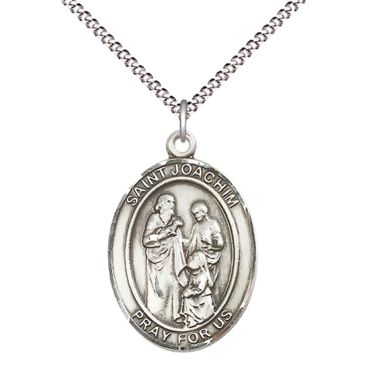 Women's Pewter Saint St. Joachim Medal Pendant on 18 Inch Rhodium Plated Lite Curb Brass Chain with Lobster Claw Clasp, Catholic Religious Necklace - Made in USA- Deluxe Velvet Gift Box