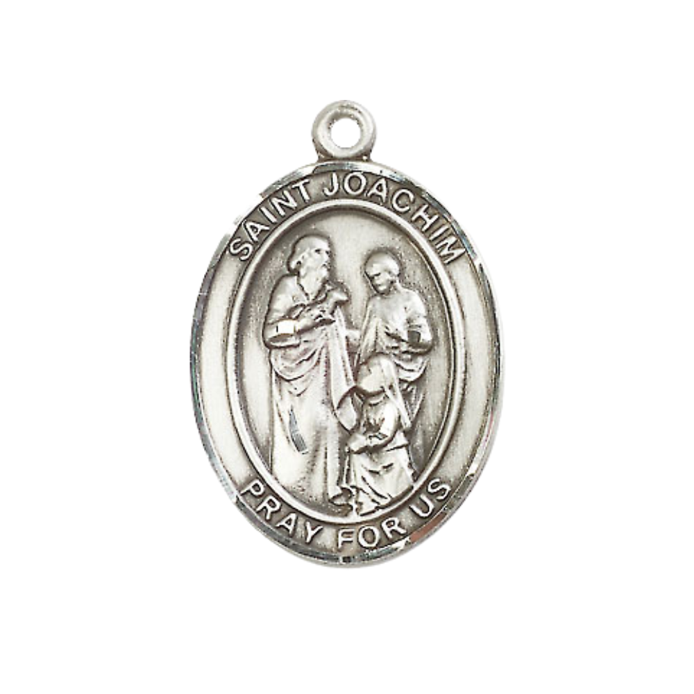 Women's Pewter Saint St. Joachim Medal Pendant on 18 Inch Rhodium Plated Lite Curb Brass Chain with Lobster Claw Clasp, Catholic Religious Necklace - Made in USA- Deluxe Velvet Gift Box