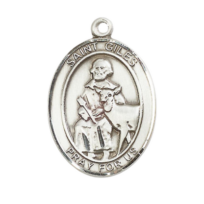 Saint St. Giles Medal Necklace– Men's .925 Sterling Silver Pendant with 24- Inch Light Rhodium Plated Heavy Curb Chain – Patron Saint St. of Cancer Patients, Catholic Medal – Velvet Gift Box Included
