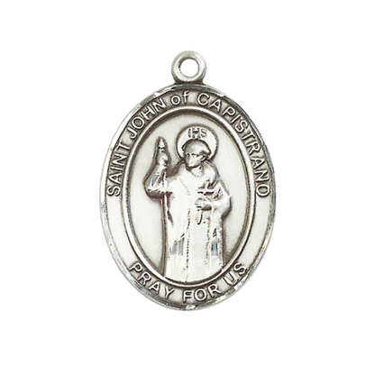 Women's .925 Sterling Silver Saint St. John of Capistrano Medal Pendant on 18 Inch Rhodium Plated Lite Curb Brass Chain w/ Lobster Claw Clasp, Catholic Religious Necklace - Made in USA- Velvet Gift Box