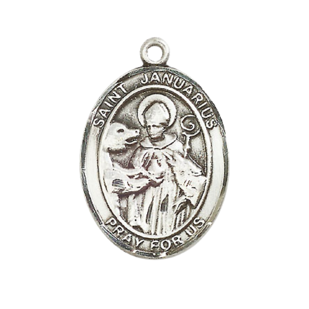 Women's .925 Sterling Silver Saint St. Januarius Medal Pendant on 18 Inch Rhodium Plated Lite Curb Brass Chain with Lobster Claw Clasp, Catholic Religious Necklace - Made in USA- Deluxe Velvet Gift Box