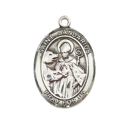 Women's .925 Sterling Silver Saint St. Januarius Medal Pendant on 18 Inch Rhodium Plated Lite Curb Brass Chain with Lobster Claw Clasp, Catholic Religious Necklace - Made in USA- Deluxe Velvet Gift Box
