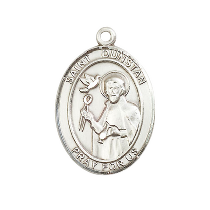 Women's .925 Sterling Silver Saint St. Dunstan Medal Pendant on 18 Inch Rhodium Plated Lite Curb Brass Chain with Lobster Claw Clasp, Catholic Religious Necklace - Made in USA- Deluxe Velvet Gift Box