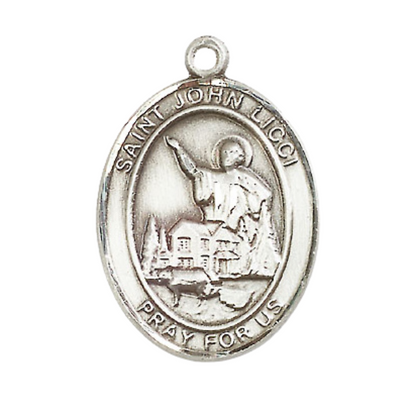 Women's .925 Sterling Silver Saint St. John Licci Medal Pendant on 18 Inch Rhodium Plated Lite Curb Brass Chain with Lobster Claw Clasp, Catholic Religious Necklace - Made in USA- Deluxe Velvet Gift Box