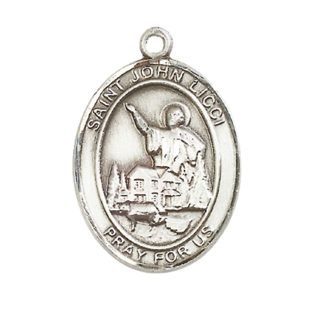Women's Pewter Saint St. John Licci Medal Pendant on 18 Inch Rhodium Plated Lite Curb Brass Chain with Lobster Claw Clasp, Catholic Religious Necklace - Made in USA- Deluxe Velvet Gift Box