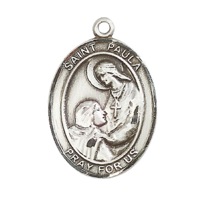 Women's .925 Sterling Silver Saint St. Paula Medal Pendant on 18 Inch Rhodium Plated Lite Curb Brass Chain with Lobster Claw Clasp, Catholic Religious Necklace - Made in USA- Deluxe Velvet Gift Box