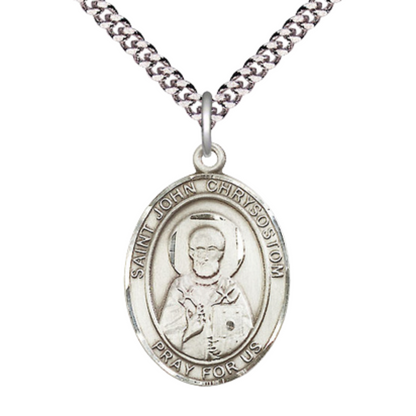 Saint Paula Medal Necklace– Men's Sterling Silver Pendant with 24-Inch Light Rhodium Plated Heavy Curb Chain – Patron Saint of Widows – Velvet Gift Box Included