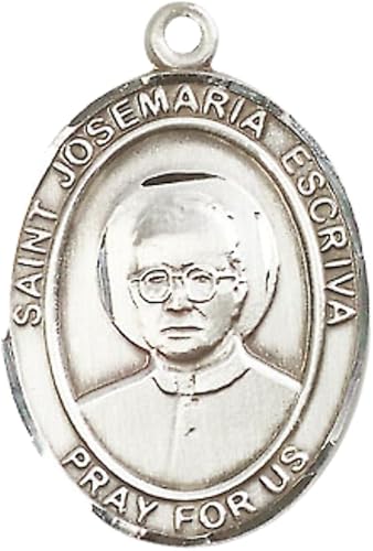 Women's Pewter Saint St. Josemaria Escriva Medal Pendant on 18 Inch Rhodium Plated Lite Curb Brass Chain with Lobster Claw Clasp, Catholic Religious Necklace - Made in USA- Deluxe Velvet Gift Box
