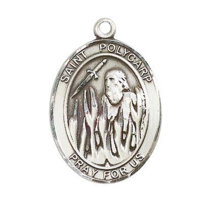 .925 Sterling Silver Saint St. Polycarp of Smyrna Medal Pendant on 18 Inch Rhodium Plated Lite Curb Brass Chain w/ Lobster Claw Clasp, Catholic Religious Necklace - Made in USA- Velvet Gift Box