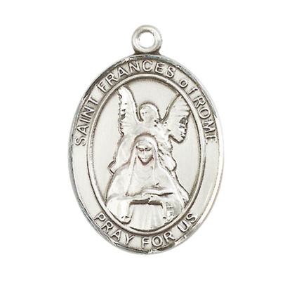 Saint St. Frances of Rome Medal Necklace – Men's Pewter Pendant on 24 Inch Light Rhodium Plated Chain – Catholic Patron Saint St. of Motorists – Velvet Gift Box Included