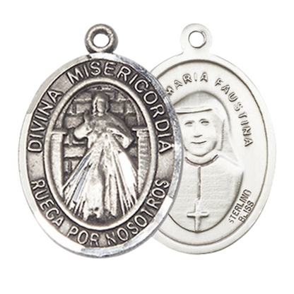 Spanish Script Women's .925 Sterling Silver Divina Misericordia Medal Pendant on 18 Inch Rhodium Plated Lite Curb Brass Chain,Catholic Religious Necklace with Lobster Claw Clasp -Made in USA- Deluxe Velvet Gift Box
