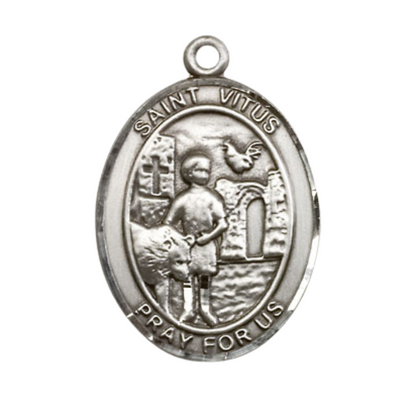 Women's Pewter Saint St. Vitus Medal Pendant on 18 Inch Rhodium Plated Lite Curb Brass Chain with Lobster Claw Clasp, Catholic Religious Necklace - Made in USA- Deluxe Velvet Gift Box