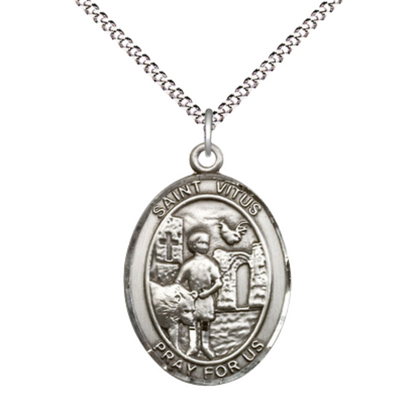 Women's .925 Sterling Silver Saint St. Vitus Medal Pendant on 18 Inch Rhodium Plated Lite Curb Brass Chain with Lobster Claw Clasp, Catholic Religious Necklace - Made in USA- Deluxe Velvet Gift Box