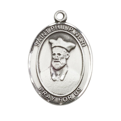 Saint St. Philip Neri Medal Necklace– Men's Pewter Pendant on 24 Inch Light Rhodium Plated Chain – Catholic Patron Saint St. of U.S. Army Special Forces – Velvet Gift Box Included