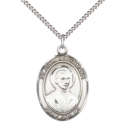 Everlasting Light Jewelry Women's Pewter Patron Saint St. John Berchmans Medal Pendant with 18 Inch Rhodium Plated Lite Curb Brass Chain Catholic Religious Necklace - Made in USA, Deluxe Velvet Gift Box