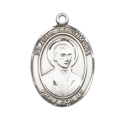 Everlasting Light Jewelry Women's Pewter Patron Saint St. John Berchmans Medal Pendant with 18 Inch Rhodium Plated Lite Curb Brass Chain Catholic Religious Necklace - Made in USA, Deluxe Velvet Gift Box