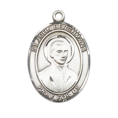 Saint St. John Berchmans Medal Necklace– Men's .925 Sterling Silver Pendant on 24 Inch Light Rhodium Plated Heavy Curb Chain – Catholic Patron Saint St. of Altar Servers – Velvet Gift Box Included
