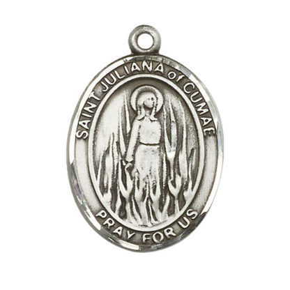 Women's .925 Sterling Silver Saint St. Juliana Medal Pendant on 18 Inch Rhodium Plated Lite Curb Brass Chain with Lobster Claw Clasp, Catholic Religious Necklace - Made in USA- Deluxe Velvet Gift Box