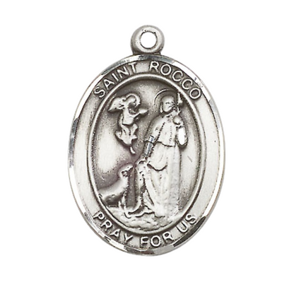 Women's .925 Sterling Silver Saint St. Rocco Medal Pendant on 18 Inch Rhodium Plated Lite Curb Brass Chain with Lobster Claw Clasp, Catholic Religious Necklace - Made in USA- Deluxe Velvet Gift Box