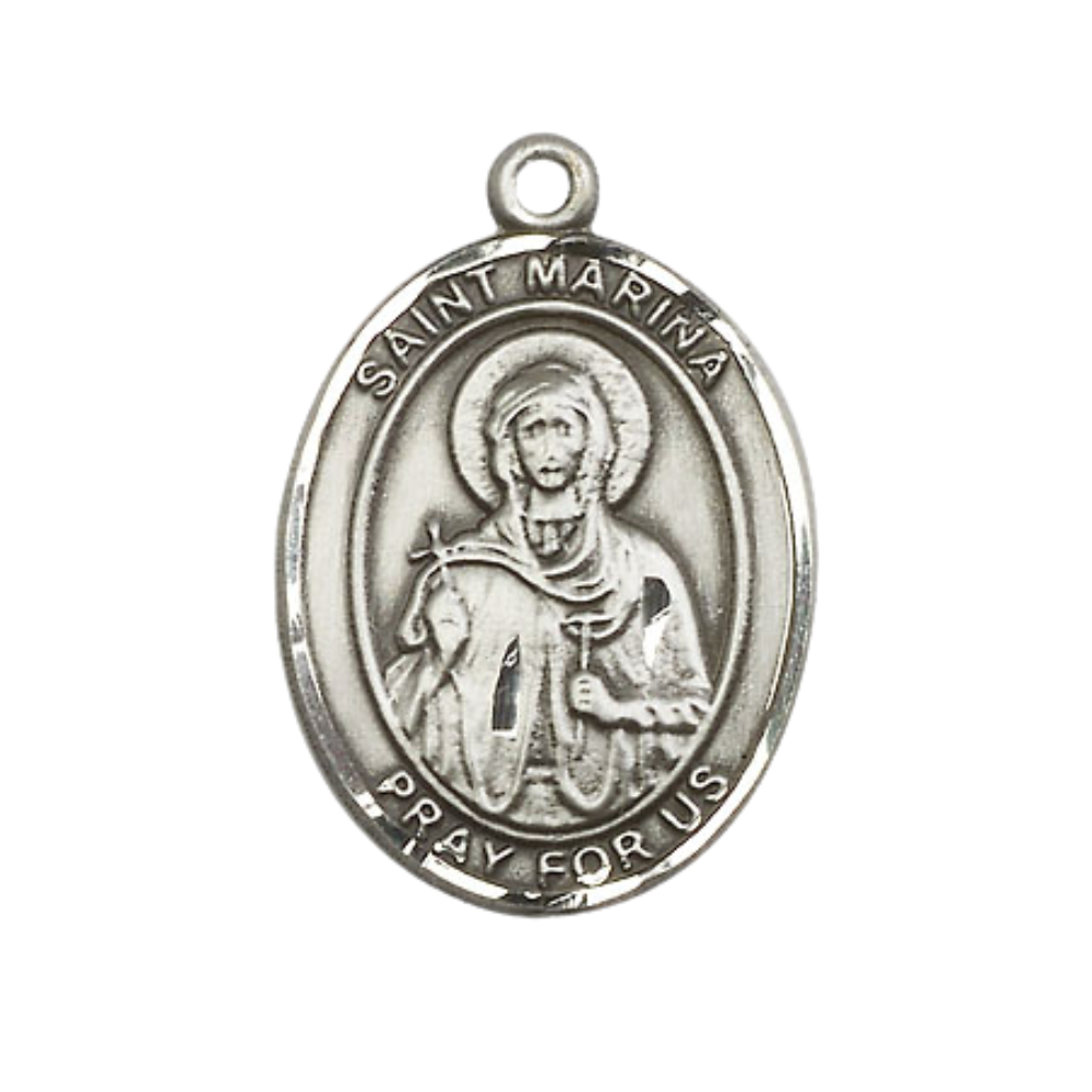 Women's .925 Sterling Silver Saint St. Marina Medal Pendant on 18 Inch Rhodium Plated Lite Curb Brass Chain with Lobster Claw Clasp, Catholic Religious Necklace - Made in USA- Deluxe Velvet Gift Box