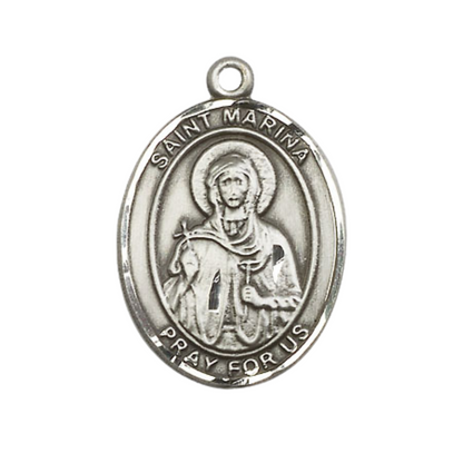 Women's Pewter Saint St. Marina Medal Pendant on 18 Inch Rhodium Plated Lite Curb Brass Chain with Lobster Claw Clasp, Catholic Religious Necklace - Made in USA- Deluxe Velvet Gift Box