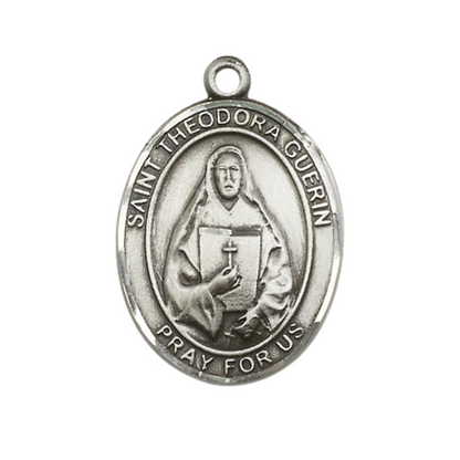 Women's Pewter Saint St. Theodora Medal Pendant on 18 Inch Rhodium Plated Lite Curb Brass Chain with Lobster Claw Clasp, Catholic Religious Necklace - Made in USA- Deluxe Velvet Gift Box