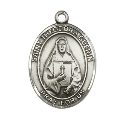 Oval .925 Sterling Silver Saint St. Theodora Medal Pendant on 24 Inch Rhodium Plated Heavy Curb Brass Chain with Lobster Claw clasp, Catholic Religious Necklace - Made in USA- Deluxe Velvet Gift Box