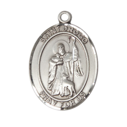 Saint Drogo Medal Necklace– Men's Pewter Pendant with 24-Inch Light Rhodium Plated Chain – Patron Saint of Coffee Houses & Deaf People – Velvet Gift Box Included