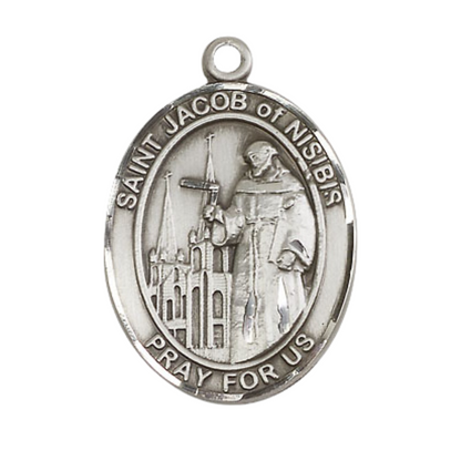 Saint Jacob of Nisibis Medal Necklace– Men's Sterling Silver Pendant with 24-Inch Light Rhodium Plated Heavy Curb Chain – Velvet Gift Box Include