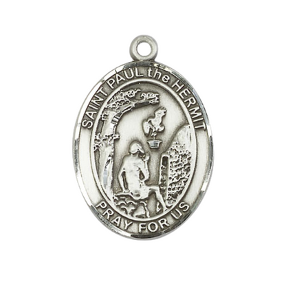 Women's Pewter Paul the Hermit Medal Pendant on 18 Inch Rhodium Plated Lite Curb Brass Chain with Lobster Claw Clasp, Catholic Religious Necklace - Made in USA- Deluxe Velvet Gift Box