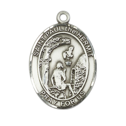 Saint St. Paul the Hermit Medal Necklace– Men's Pewter Pendant with 24- Inch Light Rhodium Plated Chain – Patron Saint St. of Weavers, Catholic Medal – Velvet Gift Box Included