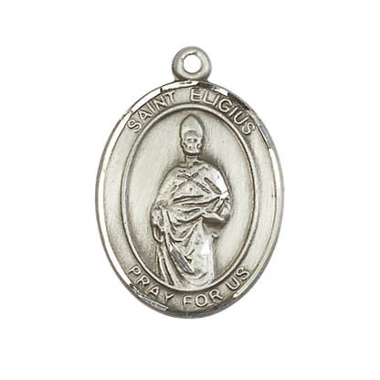 Women's Pewter Saint St. Eligius Medal Pendant on 18 Inch Rhodium Plated Lite Curb Brass Chain with Lobster Claw Clasp, Catholic Religious Necklace - Made in USA- Deluxe Velvet Gift Box