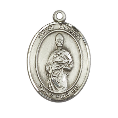 Saint Eligius Medal Necklace – Men's Pewter Pendant on 24” Light Rhodium Plated Chain – Catholic Patron Saint of Metalworkers – Velvet Gift Box Included