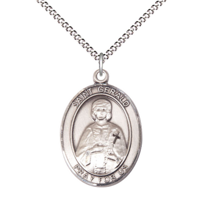 Women's .925 Sterling Silver Saint St. Gerald Medal Pendant on 18 Inch Rhodium Plated Lite Curb Brass Chain with Lobster Claw Clasp, Catholic Religious Necklace - Made in USA- Velvet Gift Box