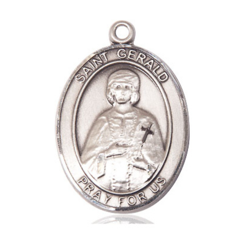 Saint Gerald Medal Necklace – Men's Sterling Silver Pendant with 24-Inch Light Rhodium Plated Heavy Curb Chain – Patron Saint of Disabled People – Velvet Gift Box Included