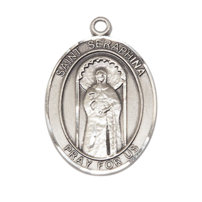 Saint Seraphina Medal Necklace – Men's Sterling Silver Pendant with 24-Inch Light Rhodium Plated Heavy Curb Chain – Patron Saint of the Handicapped & Disabled – Velvet Gift Box Included